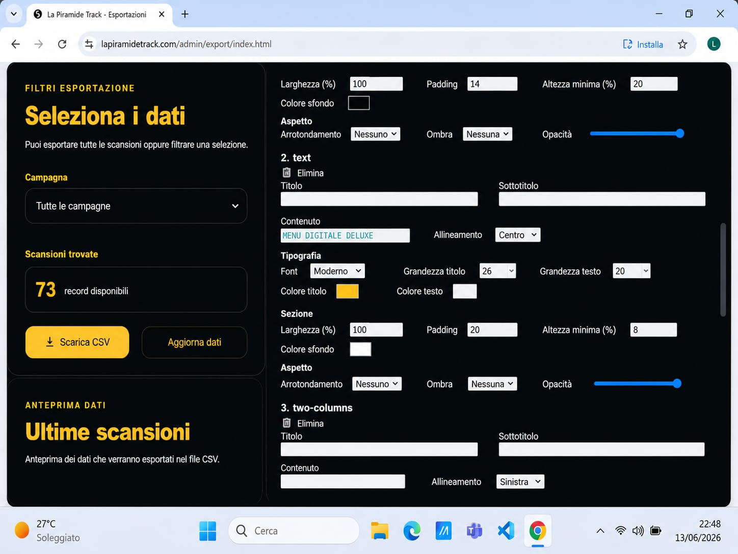 Report dati La Piramide Track